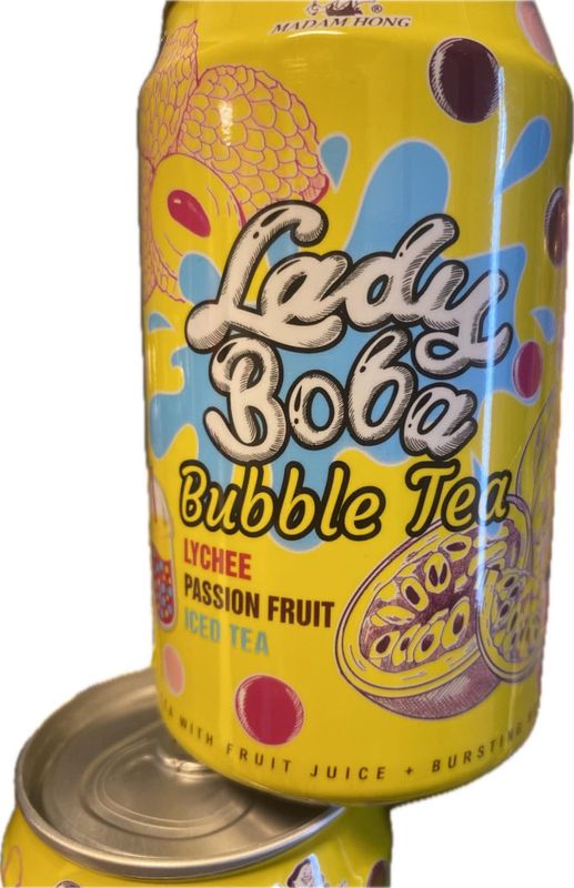 MADAM HONG Passionfruit + Lychee Bubble Tea 320ml.